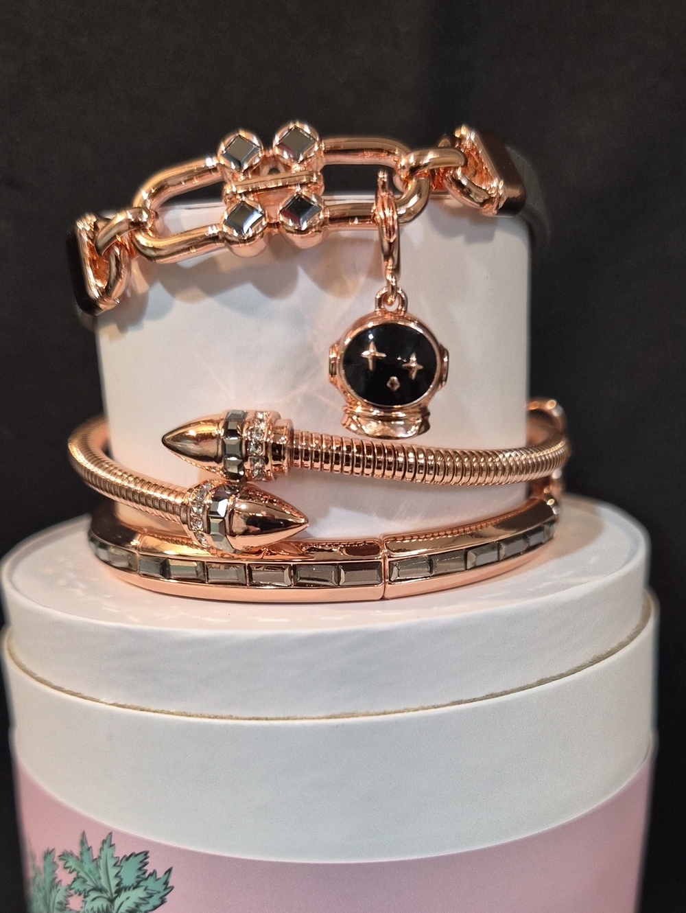 Cosmic Commander Rose Gold Women's Bracelet Set with Black Accent Charm